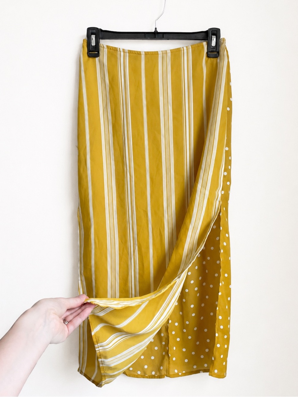Mustard Yellow Midi Skirt with Mixed Stripe & Polka Dots